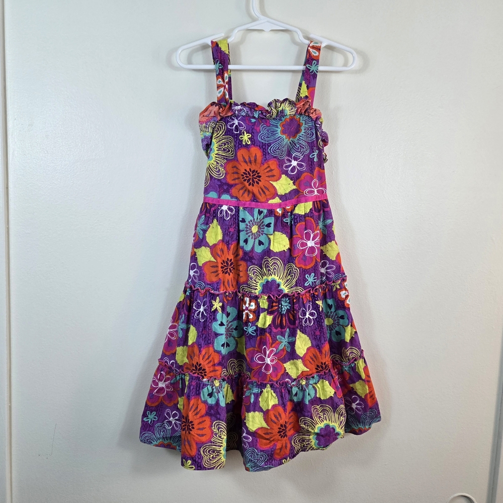 Emily West Girls Purple Bold Floral Sleeveless Boho Ruffled Tiered Sundress 8